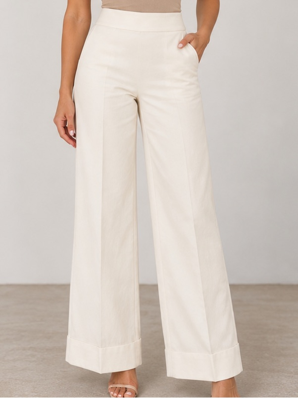 Ann Taylor LOFT Wide Leg Ivory Cream High-Rise Trousers | size 6